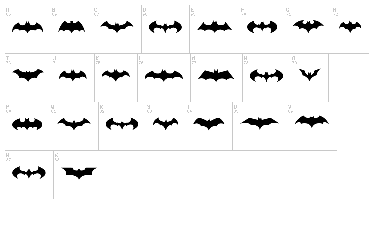 Batman Logo Evolution TFB font map